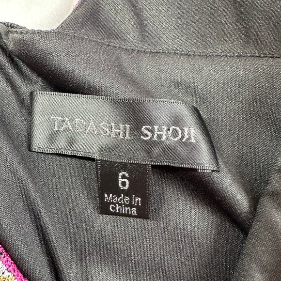 Tadashi Shoji Dress Womens 6 Black Merce Embroidered Sheath Lace Cocktail Party - Picture 4 of 11